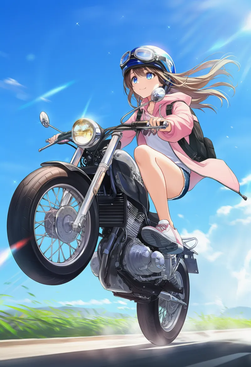 ウィリー（バイクアクション）のプロンプトとAIイラスト