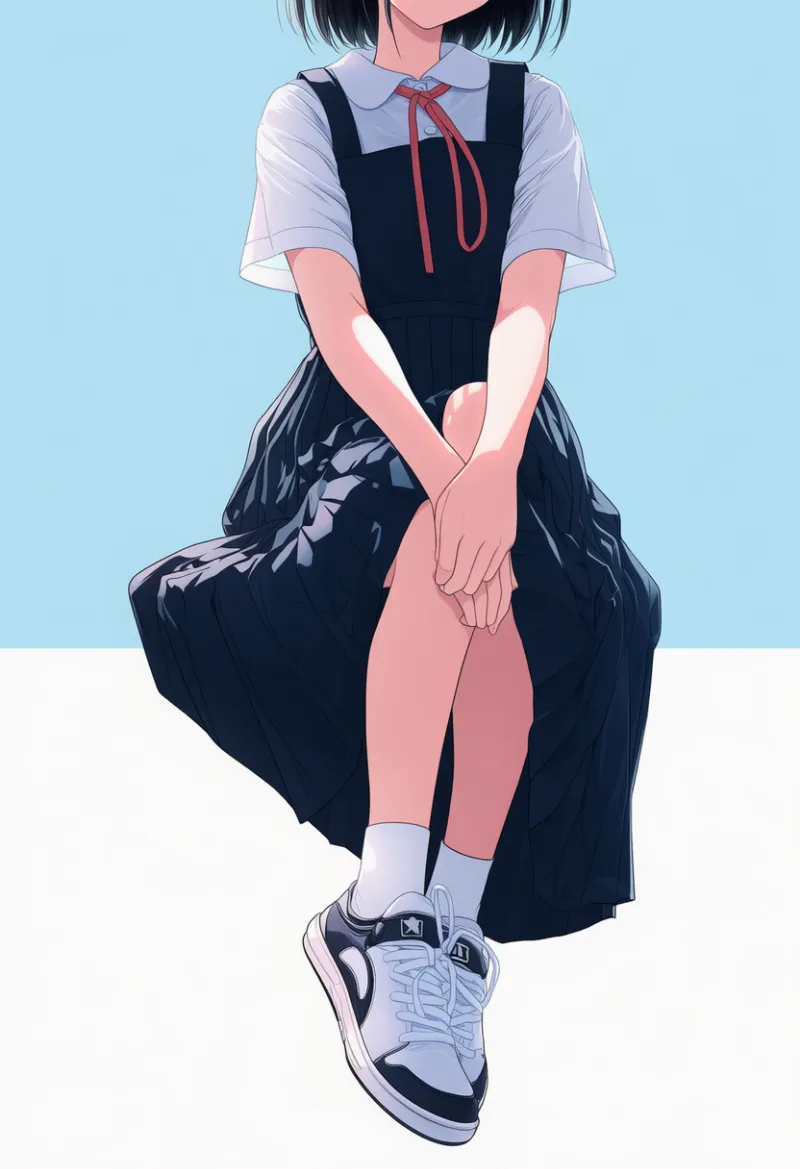 くるぶしソックスとスニーカーのAIイラスト(中学校の制服)|プロンプト紹介
