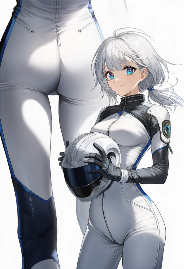 白色のバイクスーツのプロンプトとAIイラスト