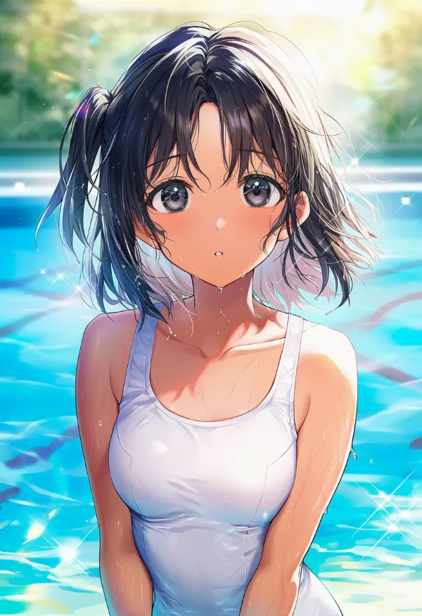 白色のスクール水着のAIイラスト｜プロンプト紹介