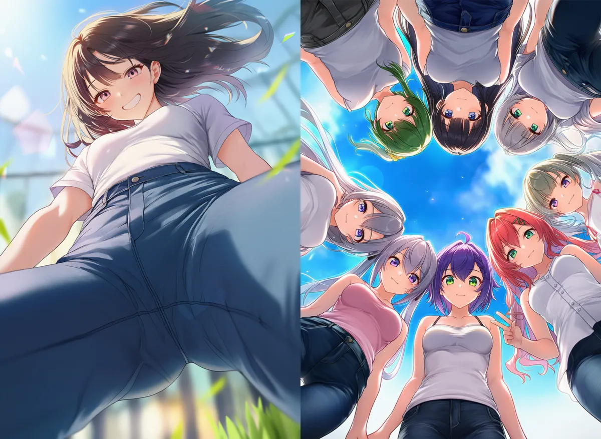 真下からのアングル・視点を再現したAIイラストの作例集-2