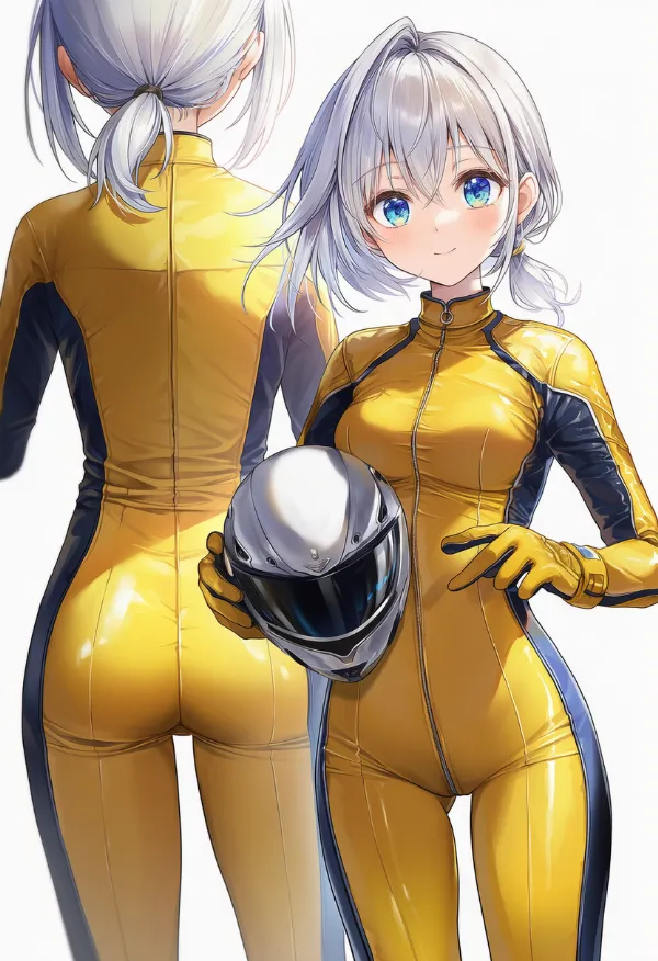 黄色のバイクスーツのプロンプトとAIイラスト