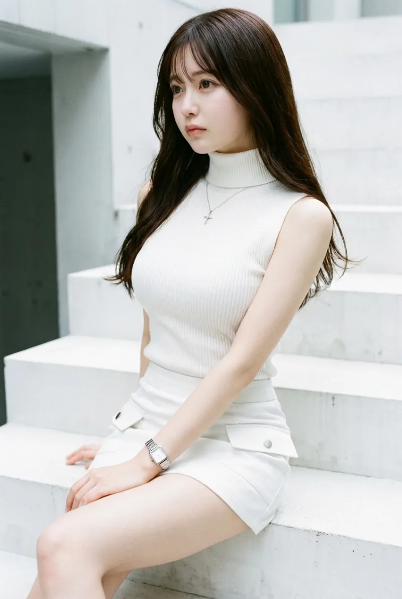 白いタートルネックの美女・スタジオポートレート風｜Nano Banana Pr生成の作例