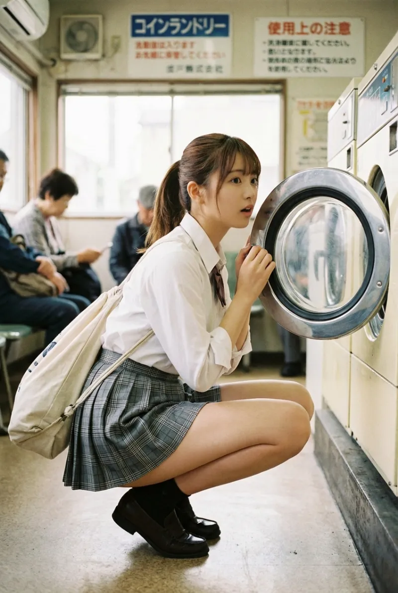 コインランドリーと美女（日常）｜Nano Banana Pr生成の作例