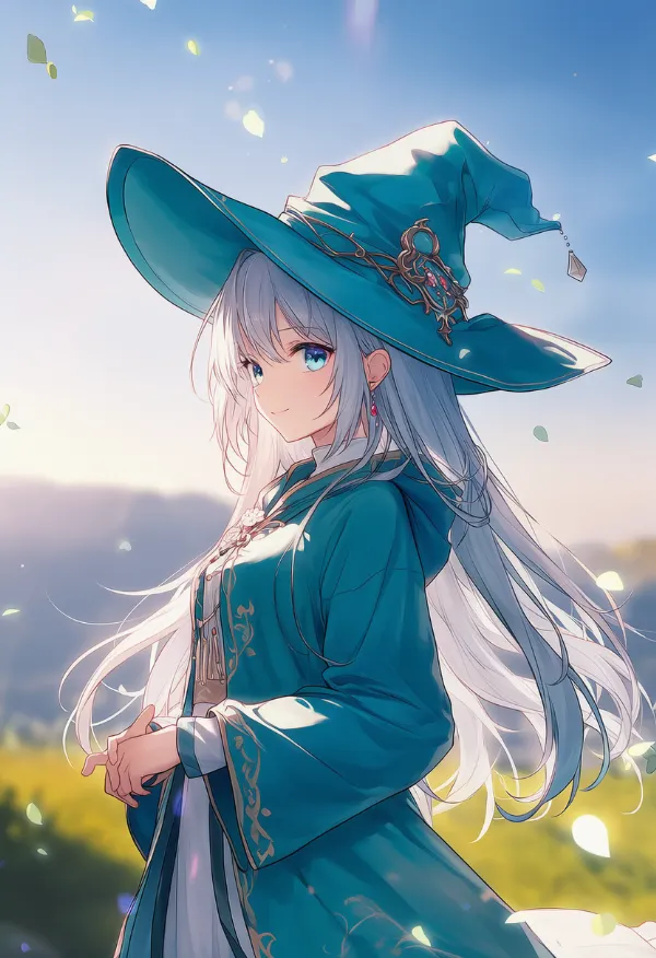 アクア色のローブのAIイラスト｜プロンプト紹介