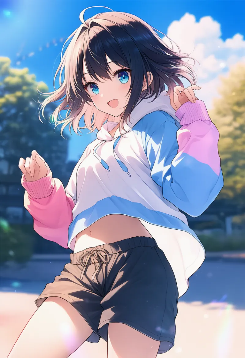 バギーショーツのAIイラスト|プロンプト紹介(ヒップホップファッション)