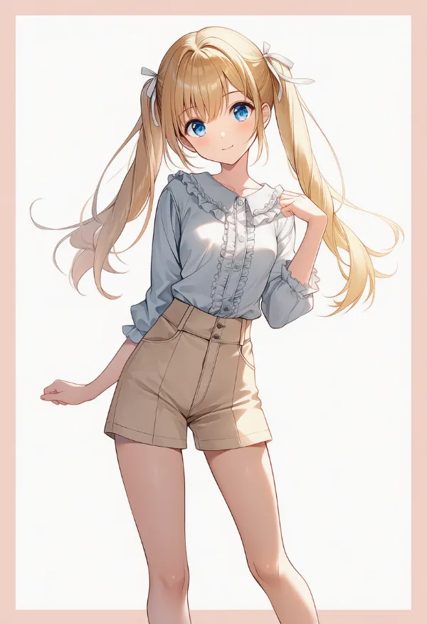 ベージュ色のキュロットのAIイラスト|デート用コーデのプロンプト紹介