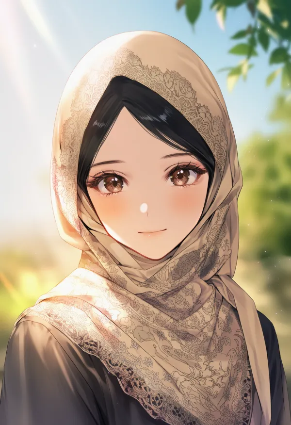 ベージュのヒジャブのAIイラスト