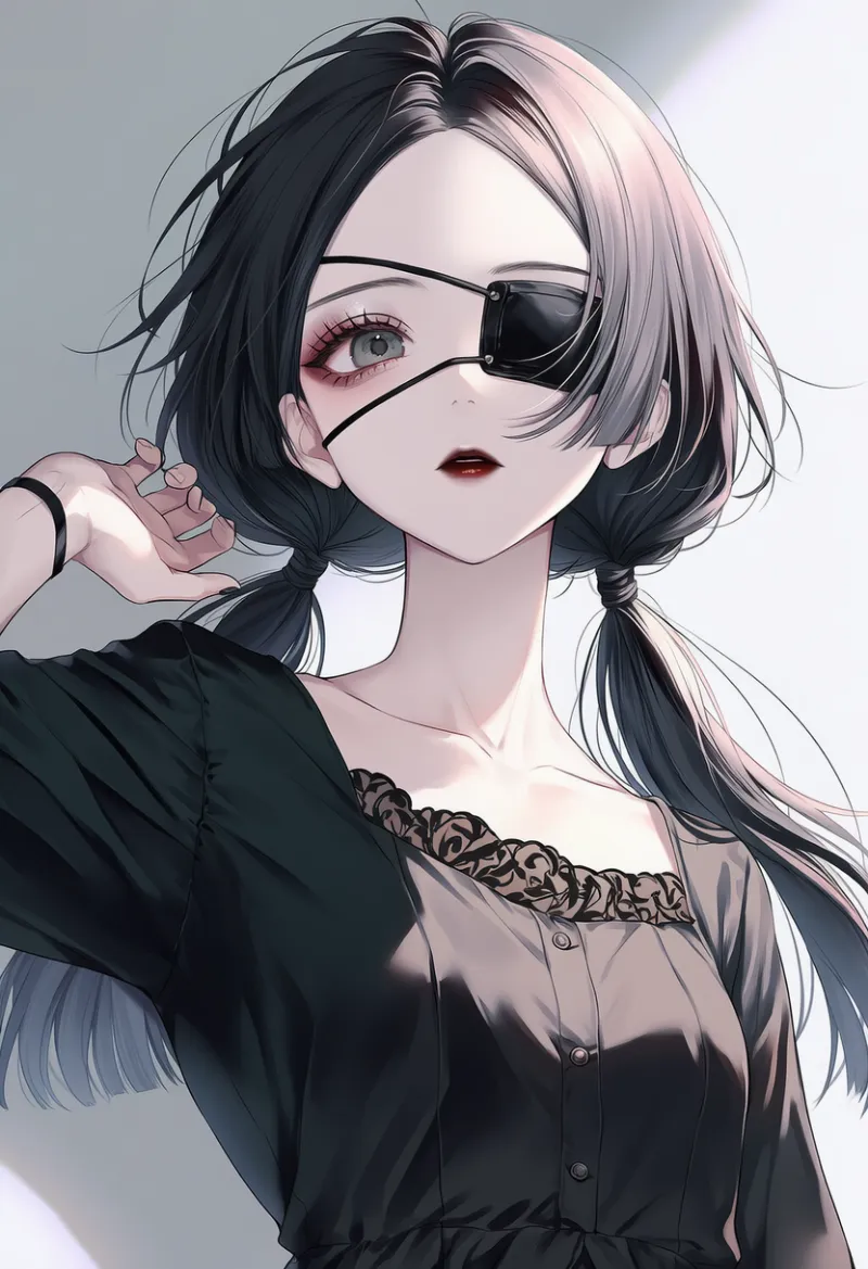 革の眼帯のAIイラスト(ゴシックファション)|プロンプト紹介