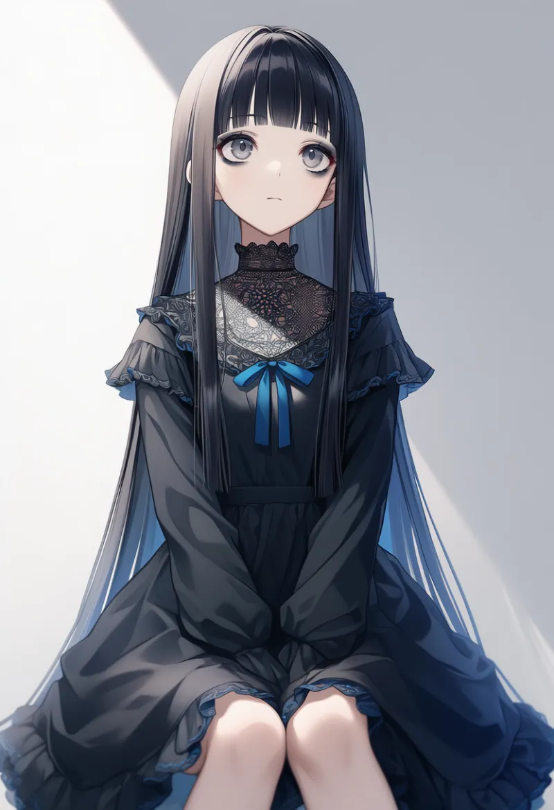 黒+深い青色のゴシックファッションのAIイラスト|プロンプト紹介