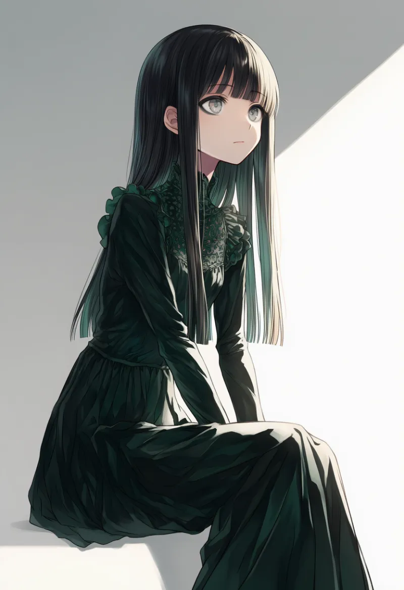 黒+深い緑色のゴシックファッションのAIイラスト|プロンプト紹介