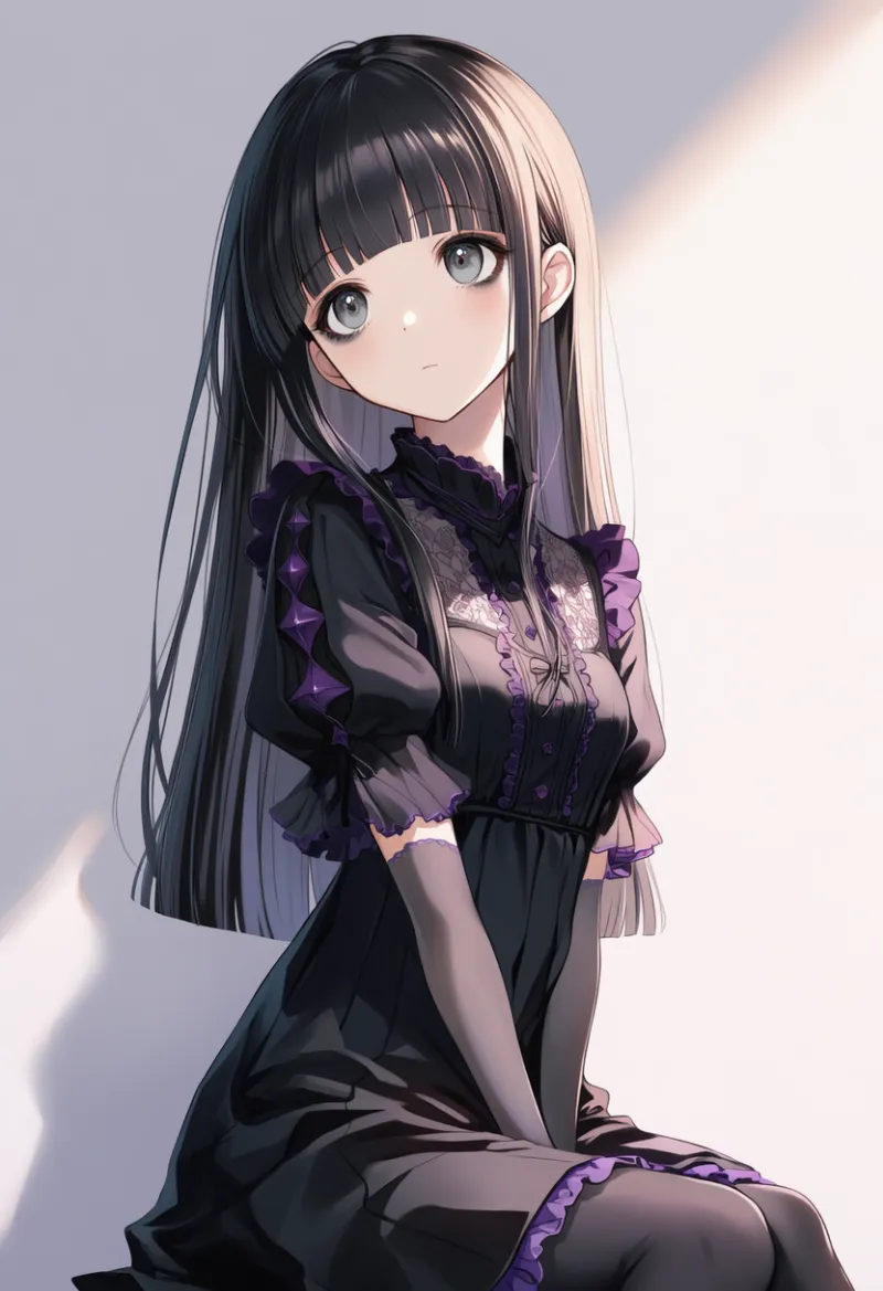 黒+深い紫色のゴシックファッションのAIイラスト|プロンプト紹介