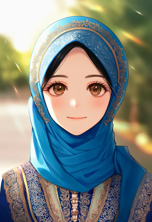 青色のヒジャブのAIイラスト