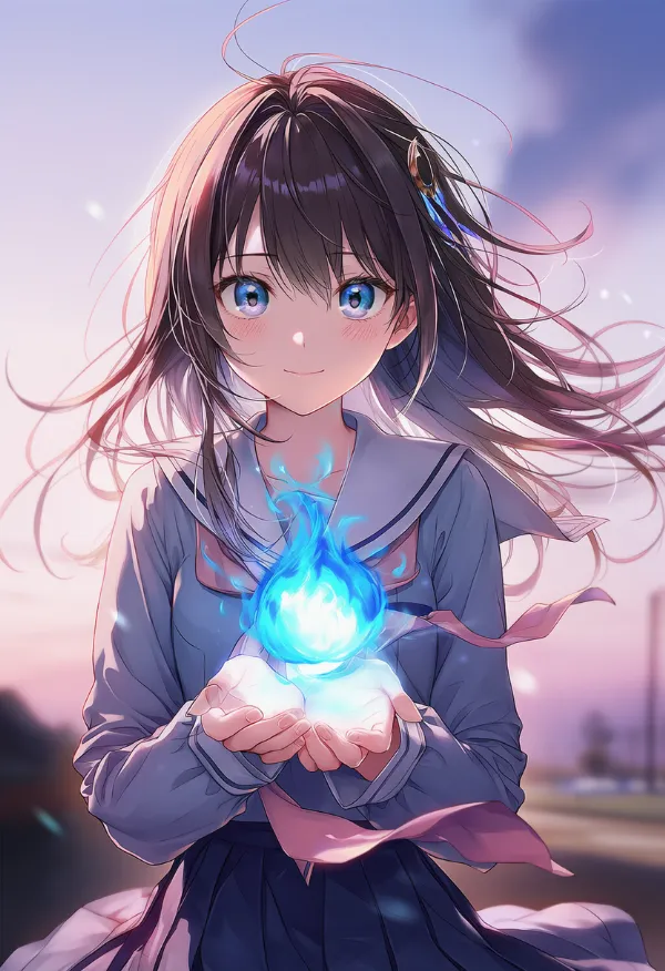 青色の炎のAIイラスト｜プロンプト紹介