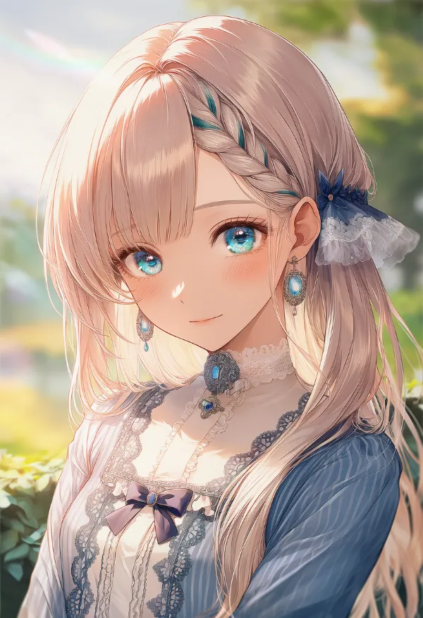 編み込んだ前髪（お嬢様ヘア）のAIイラスト｜プロンプト紹介