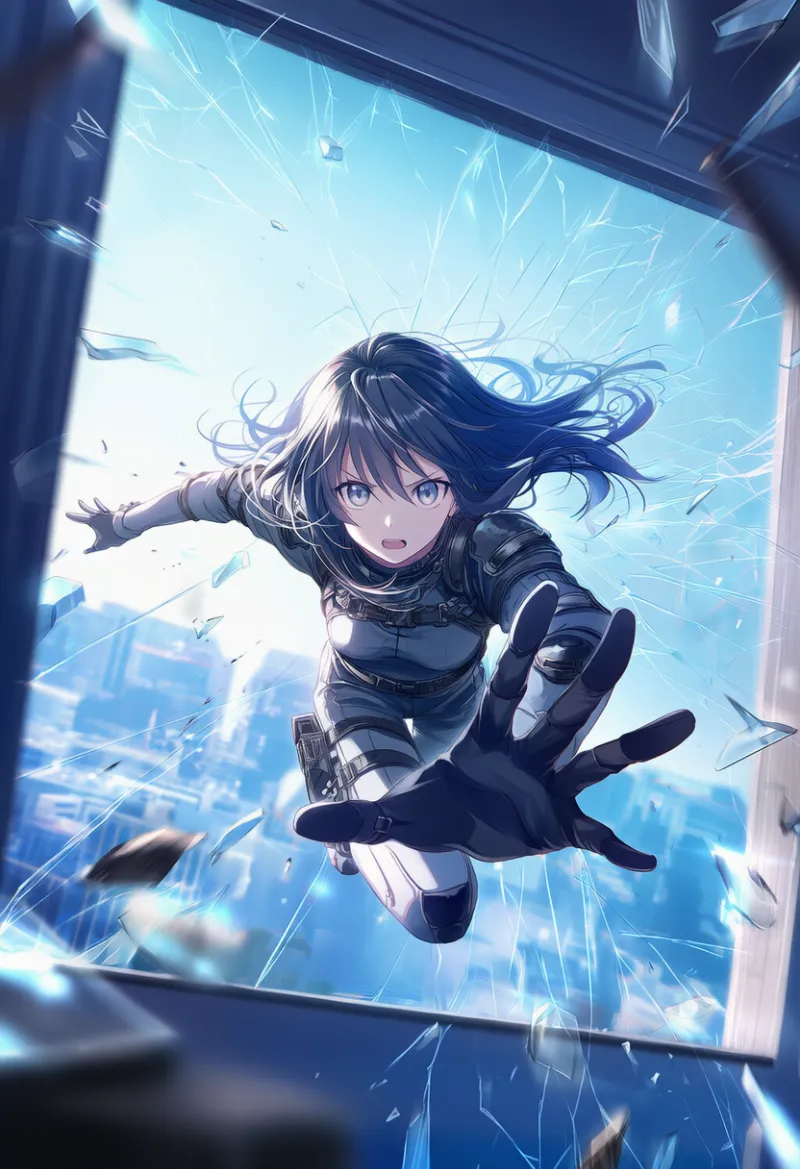 窓を壊して室内に入るシーンのAIイラスト