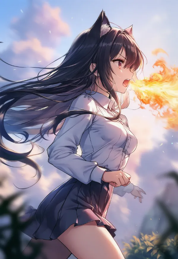 火を吐く動作のAIイラスト｜プロンプト紹介