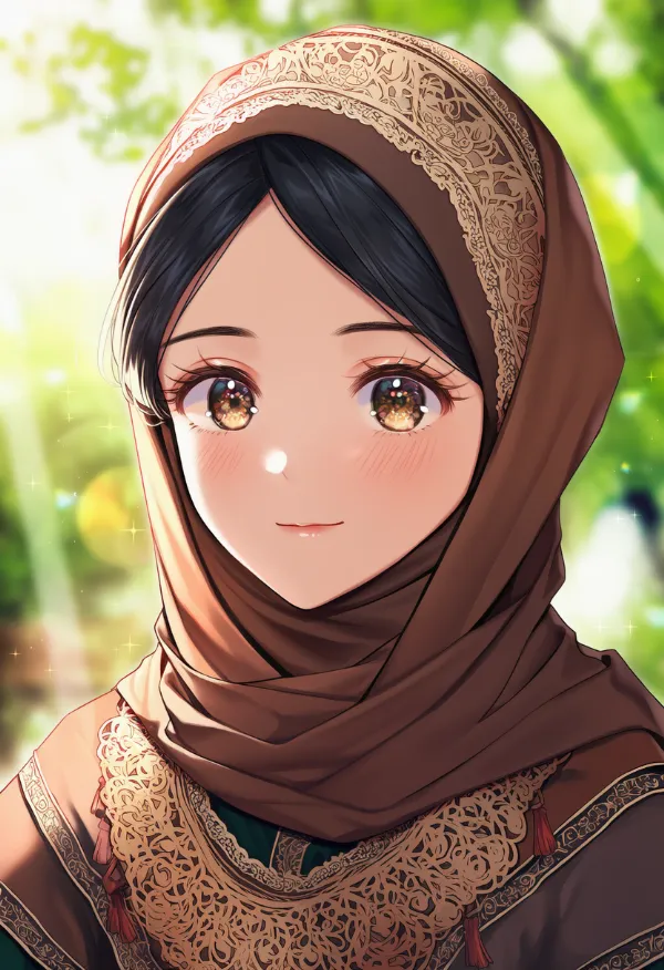 茶色のヒジャブのAIイラスト