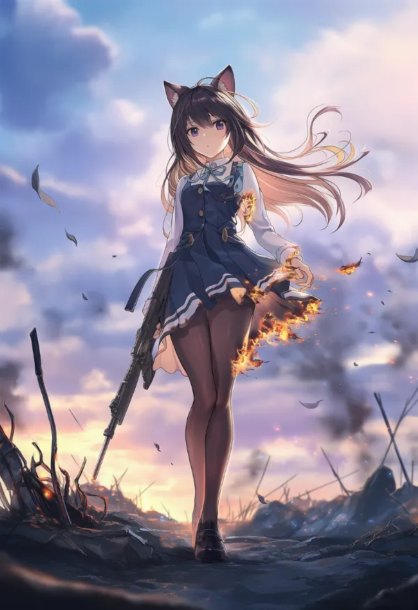 服が燃えるシーンのAIイラスト｜プロンプト紹介