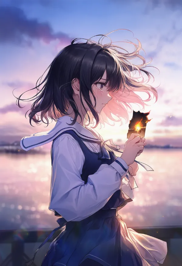 写真を燃やす仕草のAIイラスト｜プロンプト紹介