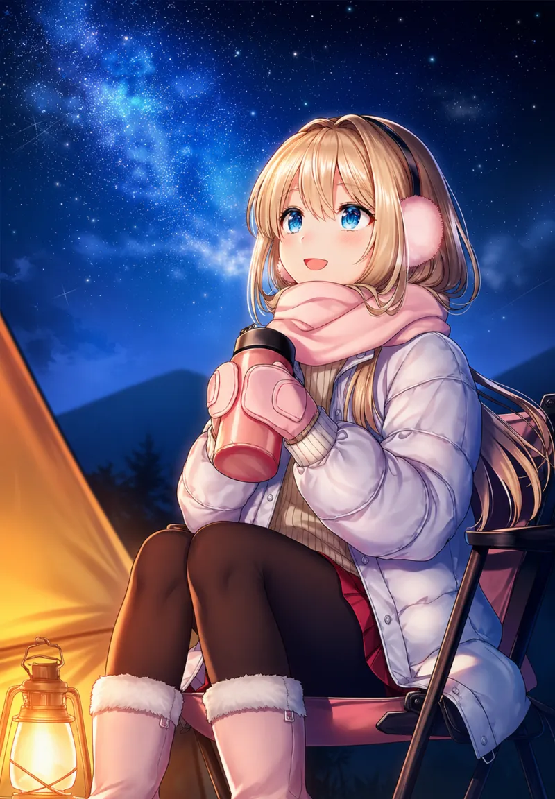 冬キャンプ用のコーデのAIイラスト作例