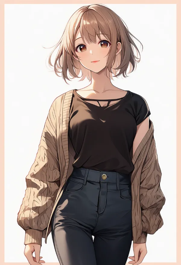 カジュアル+パンツスタイル|女子大生ファッションのプロンプト紹介