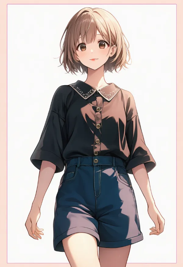 カジュアル+ショートパンツ|女子大生ファッションのプロンプト紹介