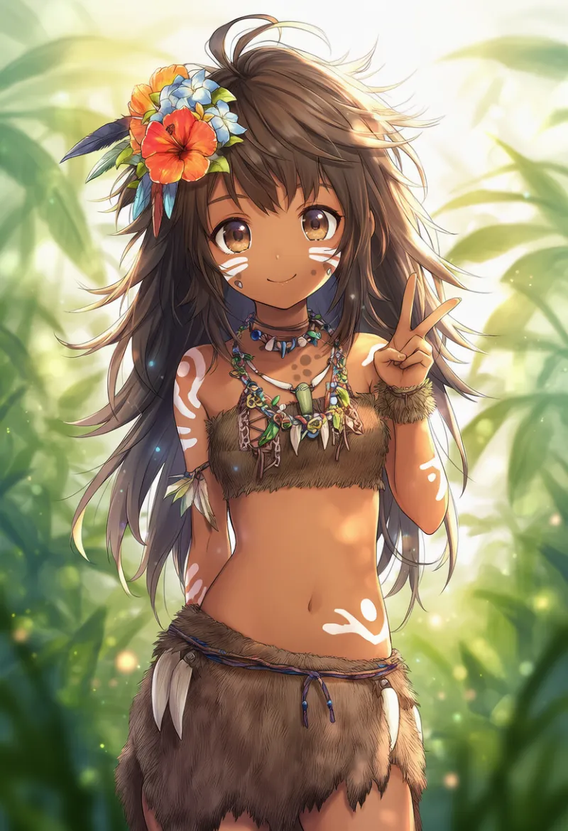 クラシック草スカート（原始人の服）AIイラスト作例