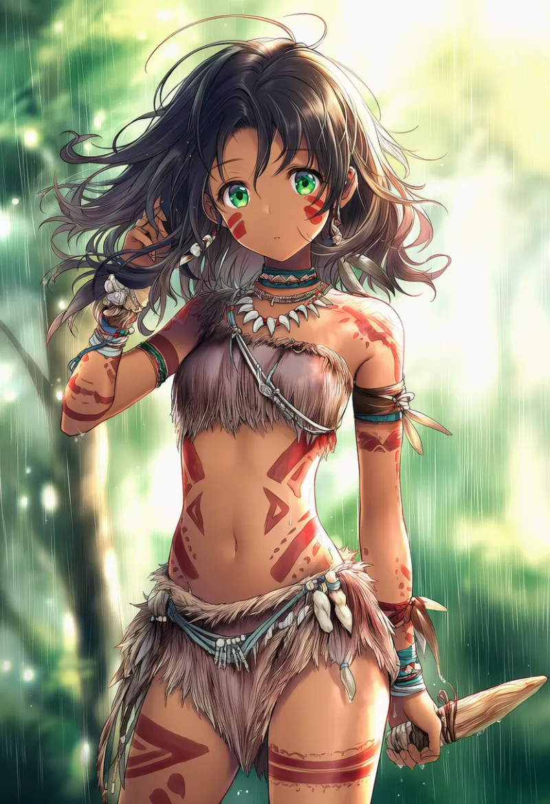 シンプル腰布＋ボディペイント（原始人の服）AIイラスト作例