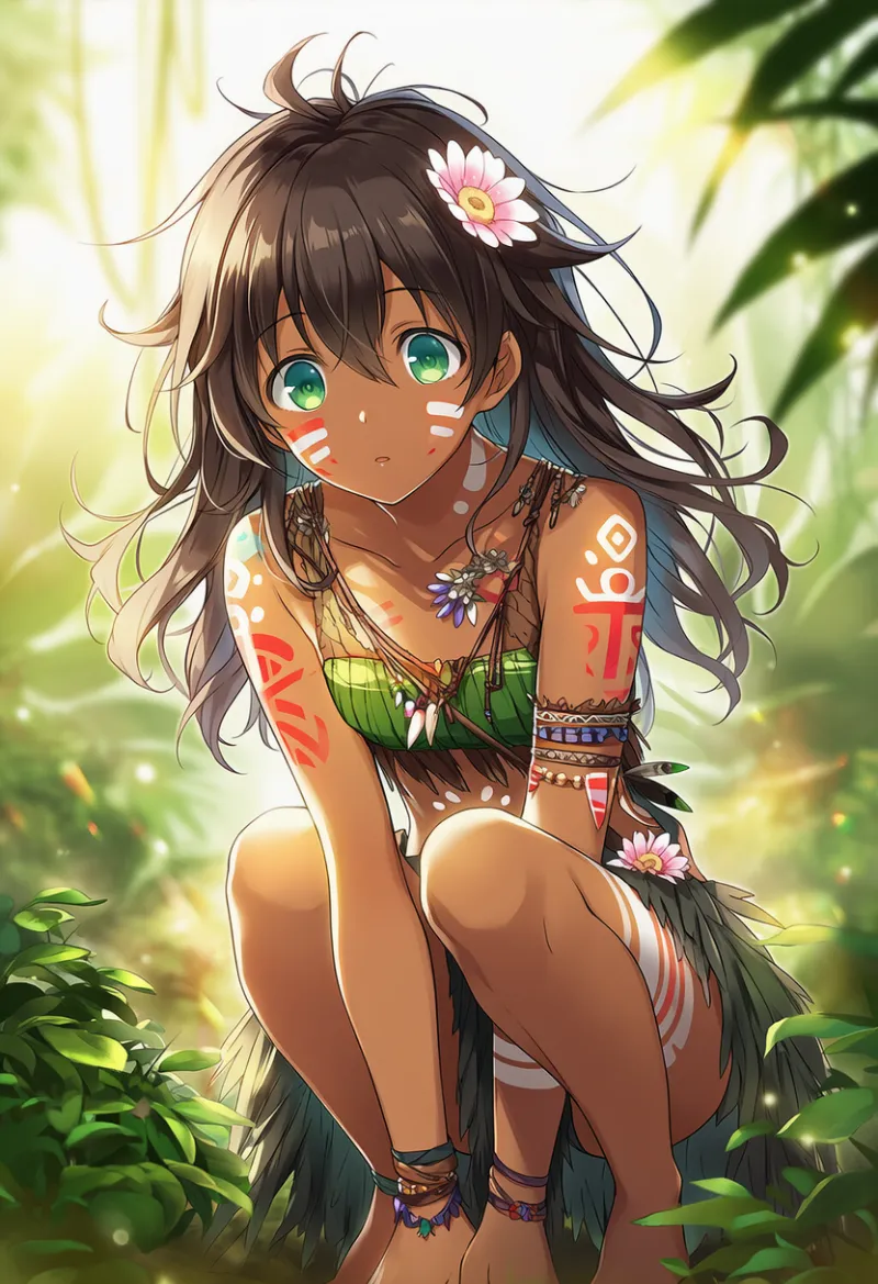 葉っぱの服（原始人の服）AIイラスト作例