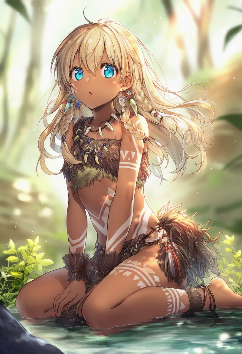 横結び腰布＋多層装飾（原始人の服）AIイラスト作例