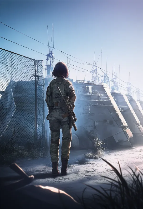 フェンスのプロンプト:military base, chain-link fence|軍事施設のAIイラスト