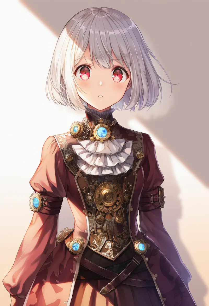 歯車モチーフの服のAIイラスト(スチームパンク)|プロンプト紹介