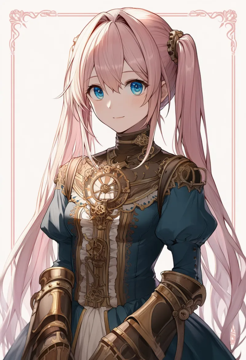 ゼンマイ装飾の服のAIイラスト(スチームパンク)|プロンプト紹介