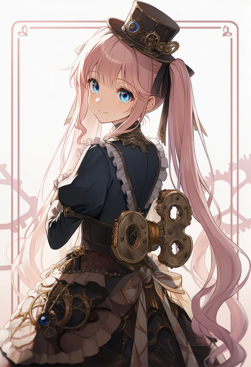 ゼンマイキーを付けた服のAIイラスト(スチームパンク)|プロンプト紹介