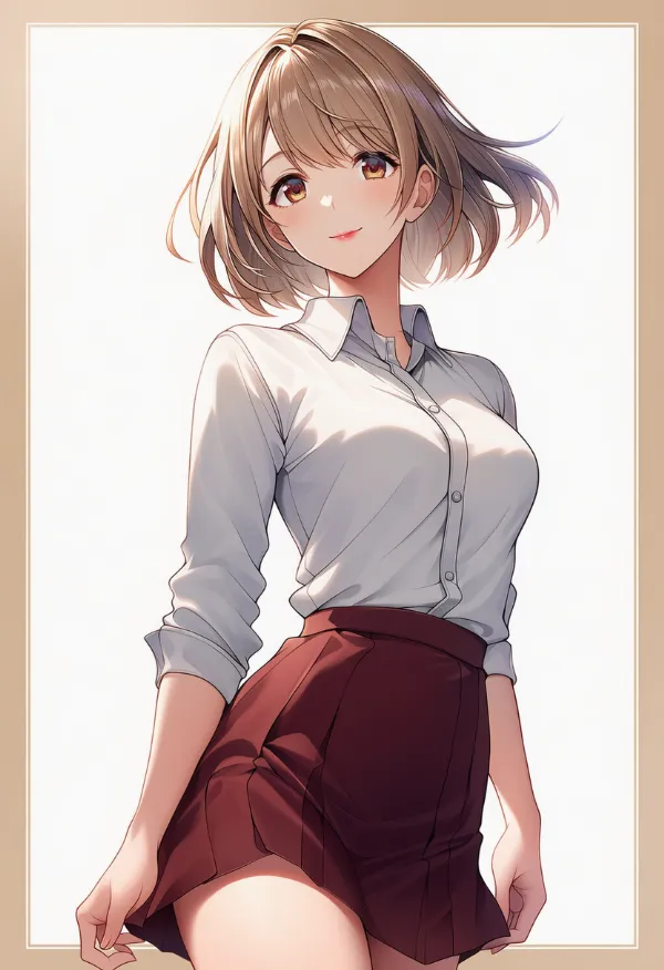 襟付きシャツ+ミニスカート|女子大生ファッションのプロンプト紹介