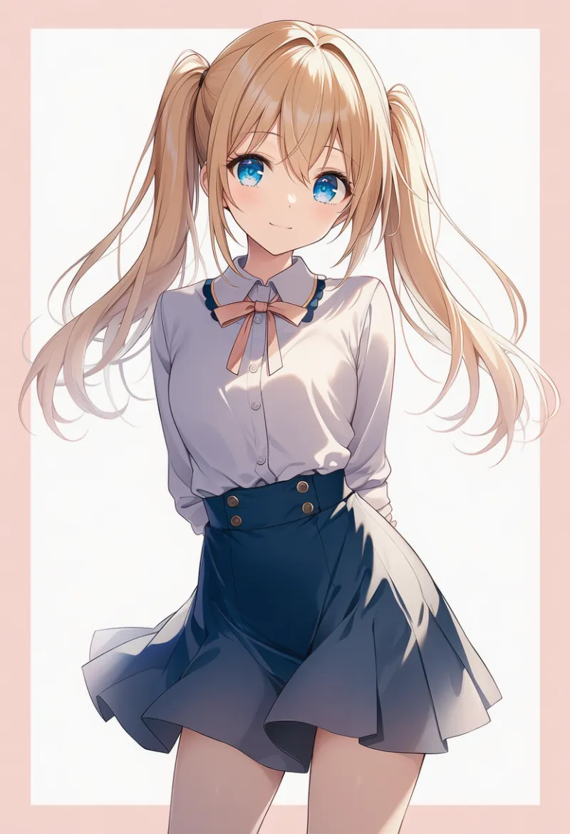 襟付きシャツとハイウエストスカートのAIイラスト|デート用コーデのプロンプト紹介