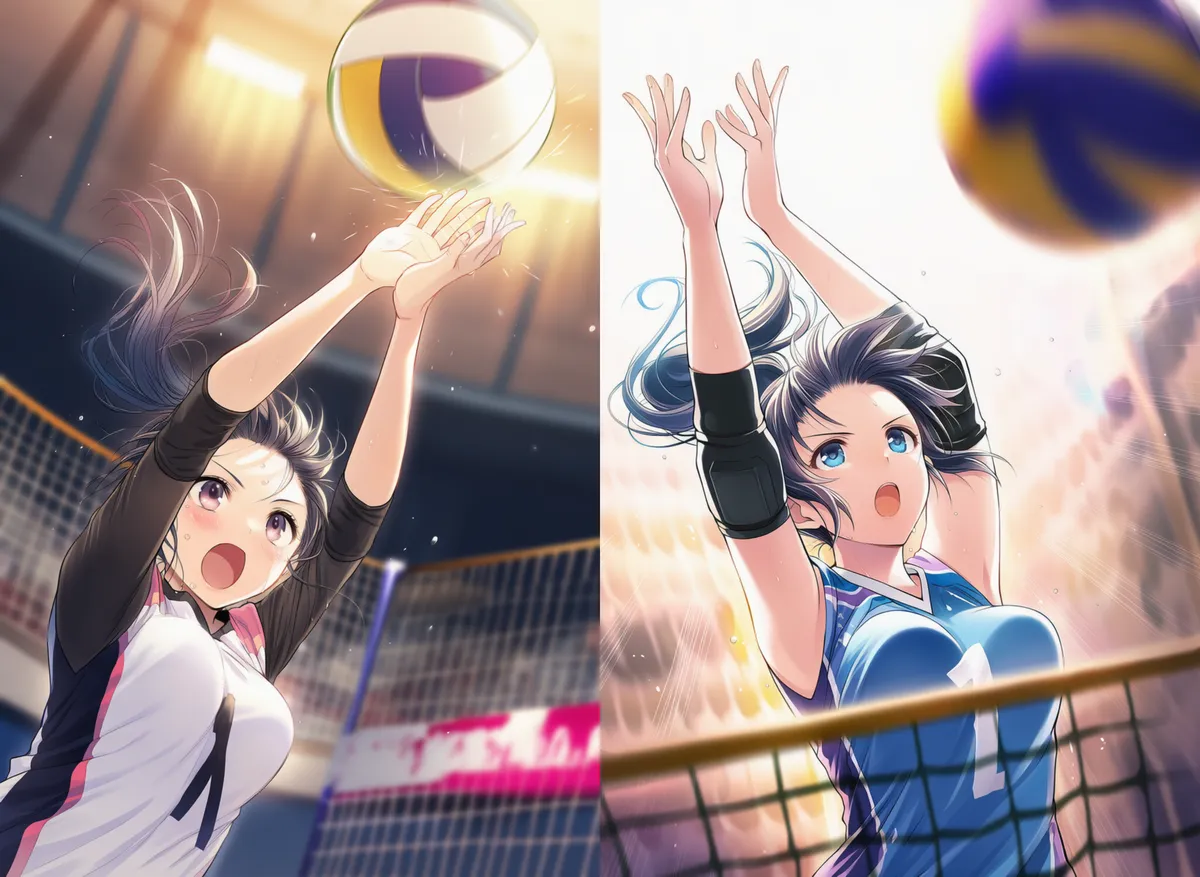 バレーボールのブロックのプロンプト｜AIイラスト作例