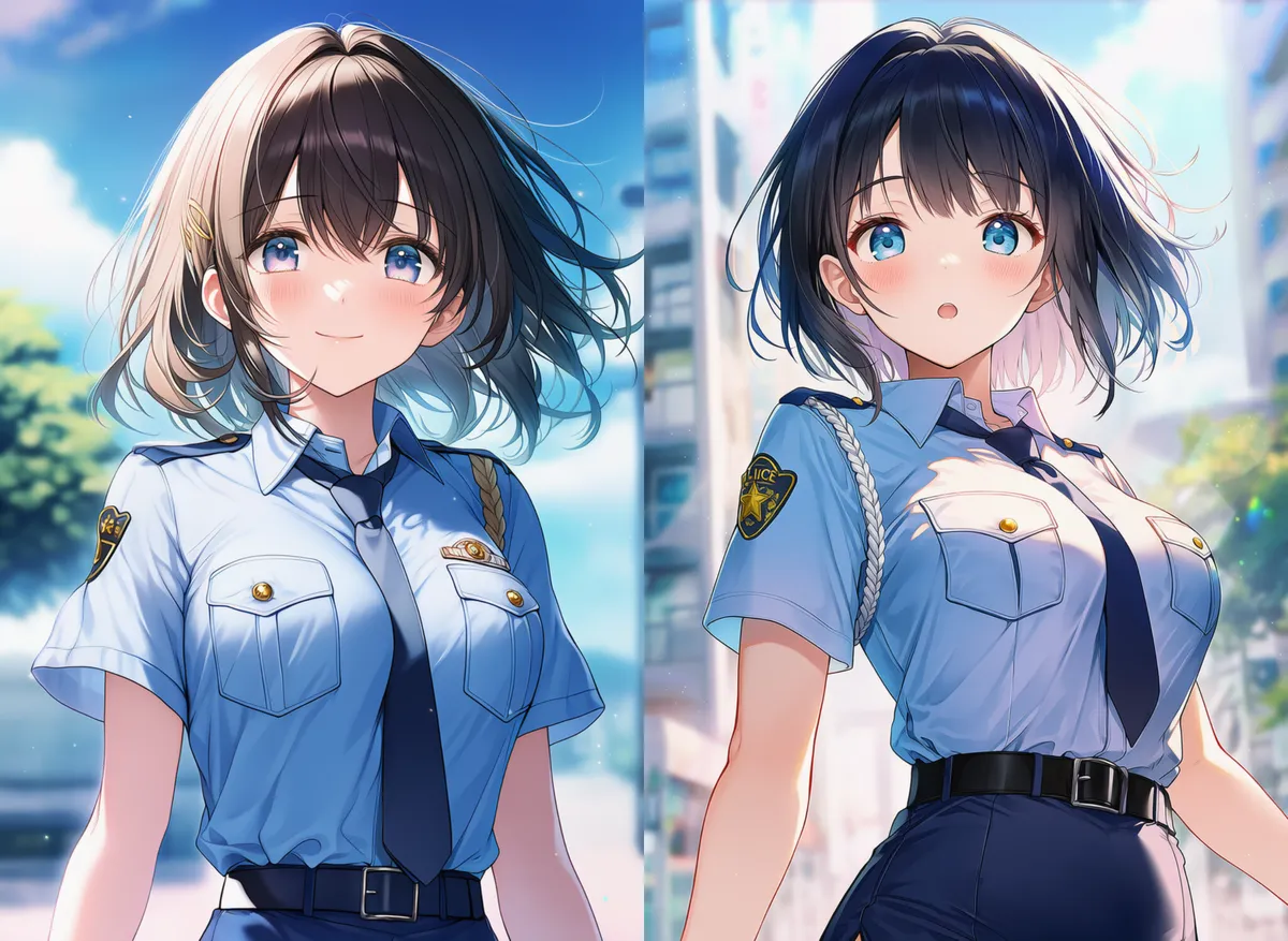 ネクタイが制服シャツの胸の谷間に挟まるAIイラスト｜プロンプト紹介：cleavage, necktie between breasts