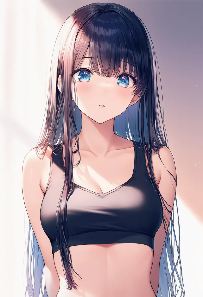 髪の毛の位置で隠れる（見えそうで見えない構図例）｜プロンプト紹介：convenient hair