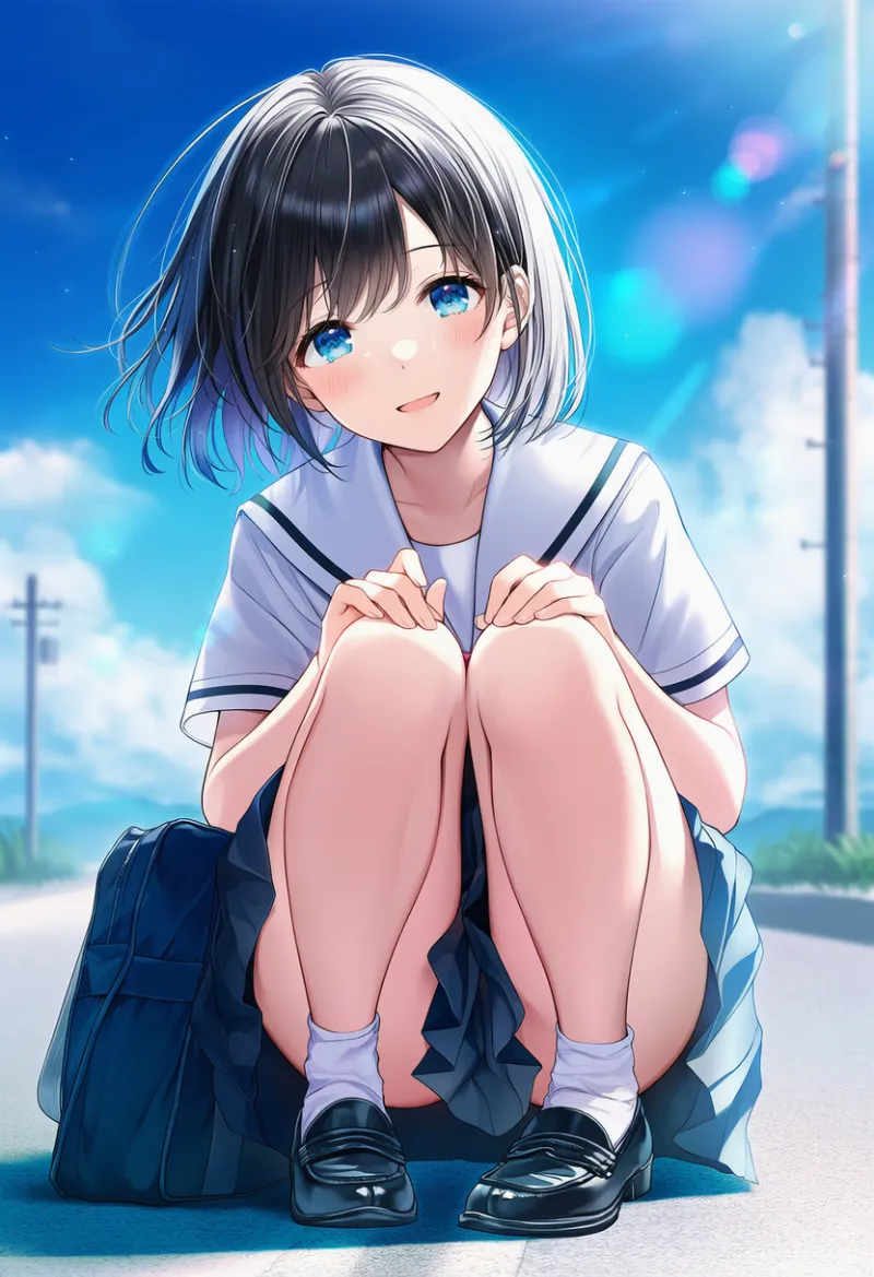 見えそうで見えない構図のAIイラストの作例-1