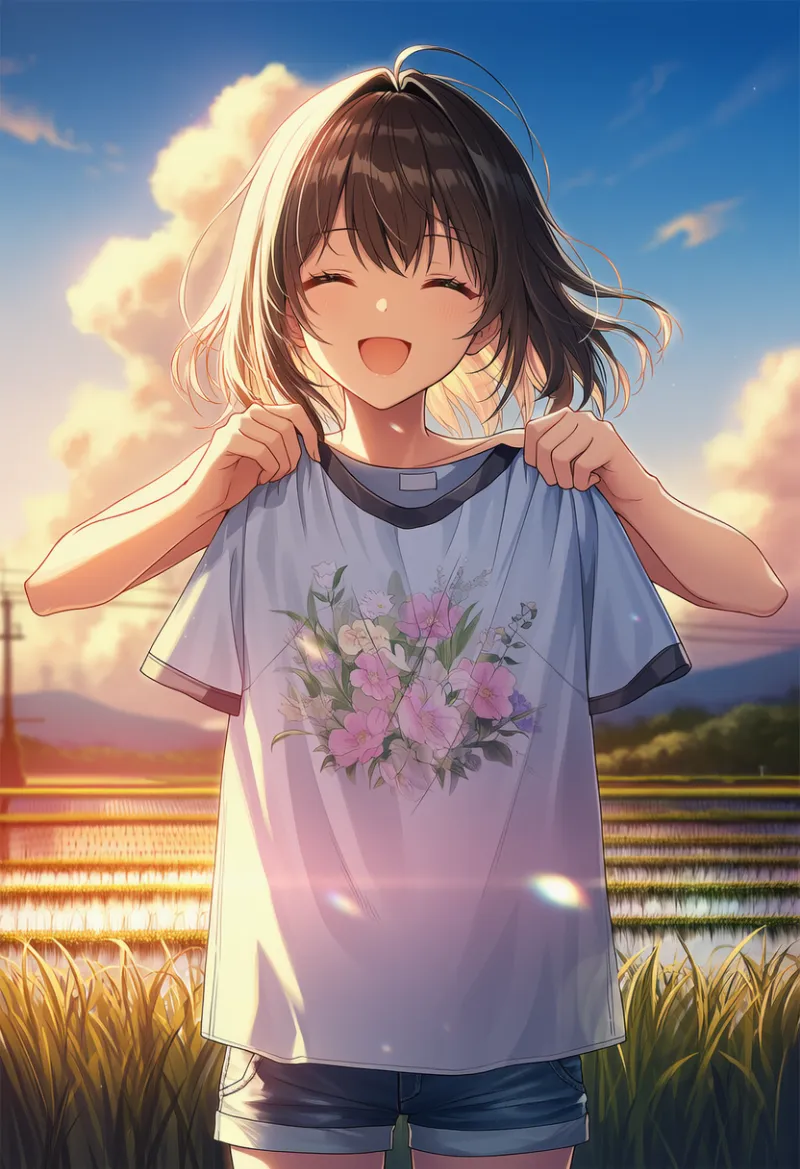 服を前に持って体を隠している美女のAIイラスト