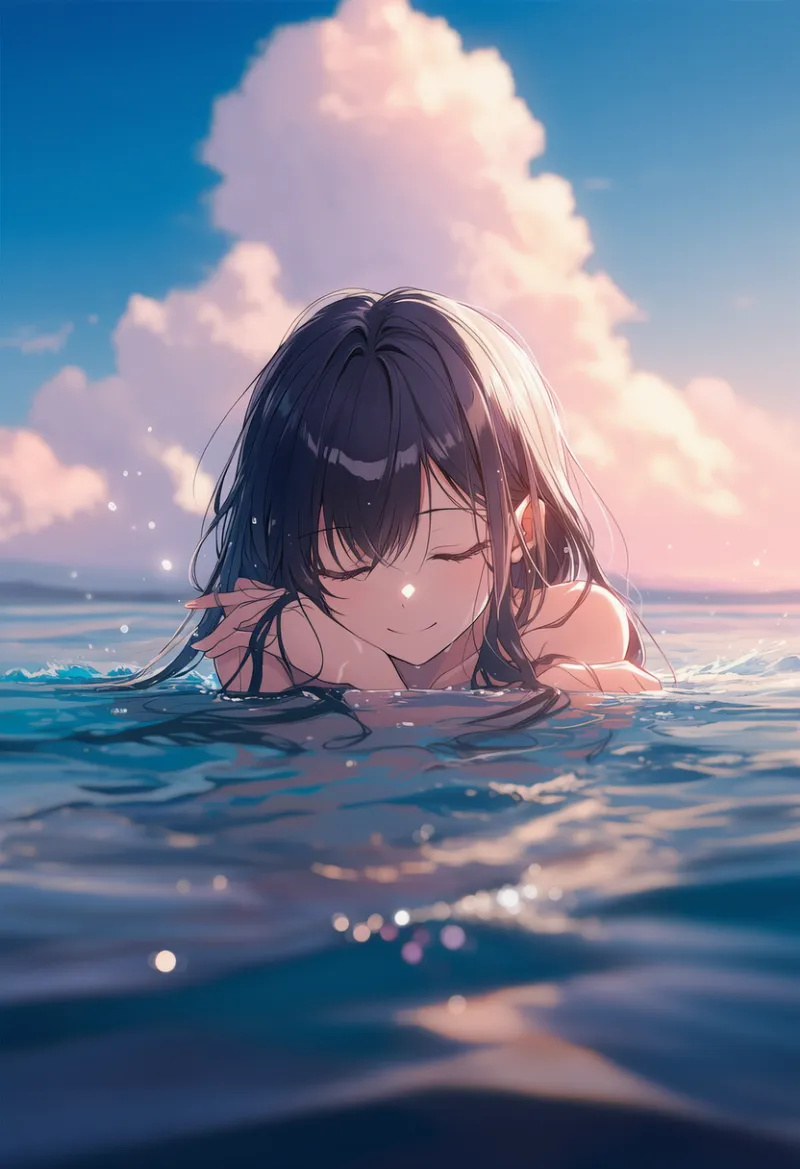海に浮かぶ美女のAIイラスト