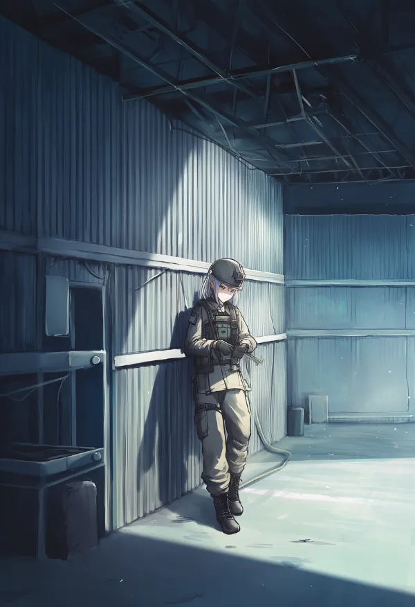 波板金属壁のプロンプト:military base, corrugated metal panel|軍事施設のAIイラスト