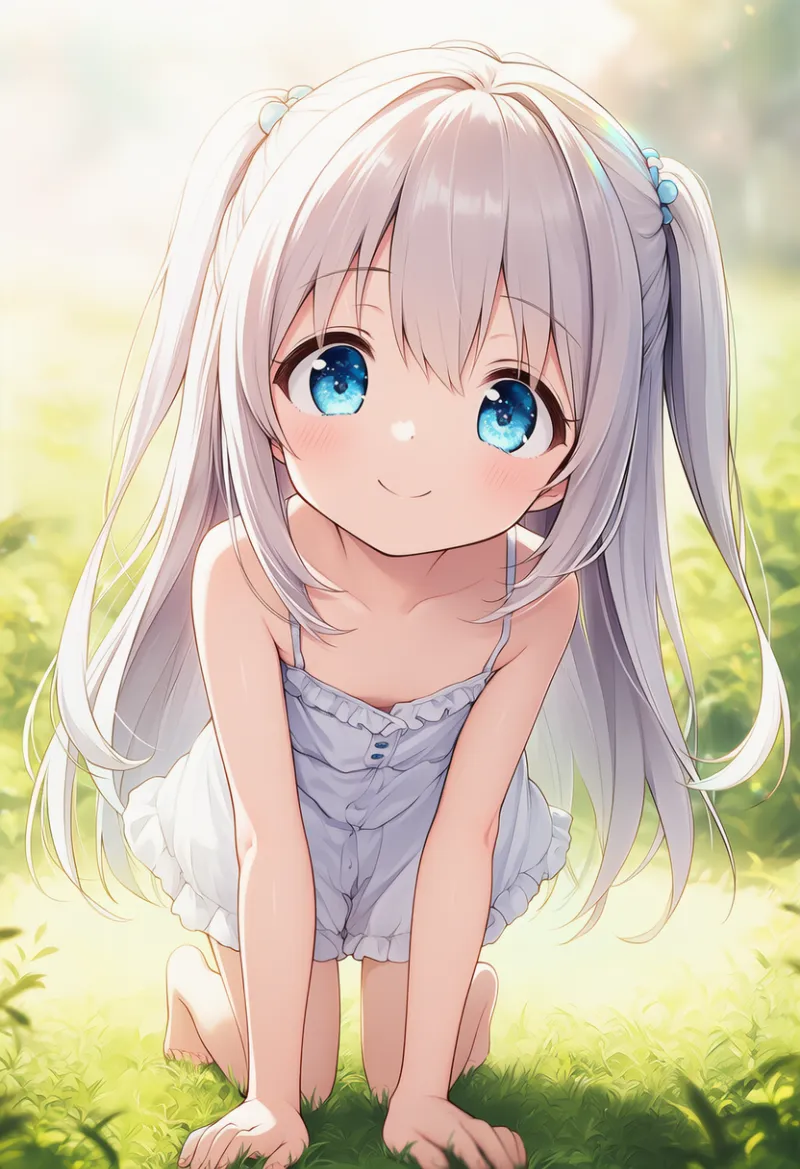 笑顔でハイハイ|幼い少女のポーズのプロンプト