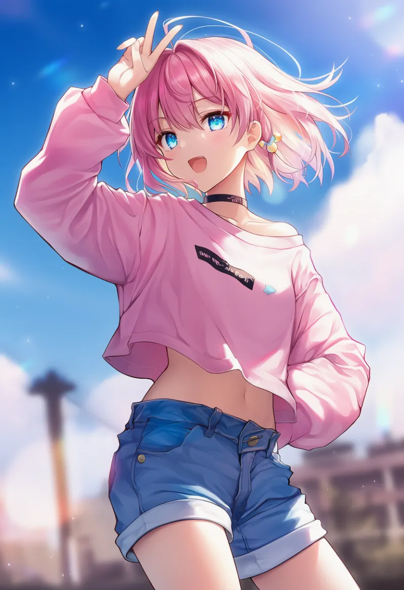 お腹出しトップスのAIイラスト|プロンプト紹介(ヒップホップファッション)