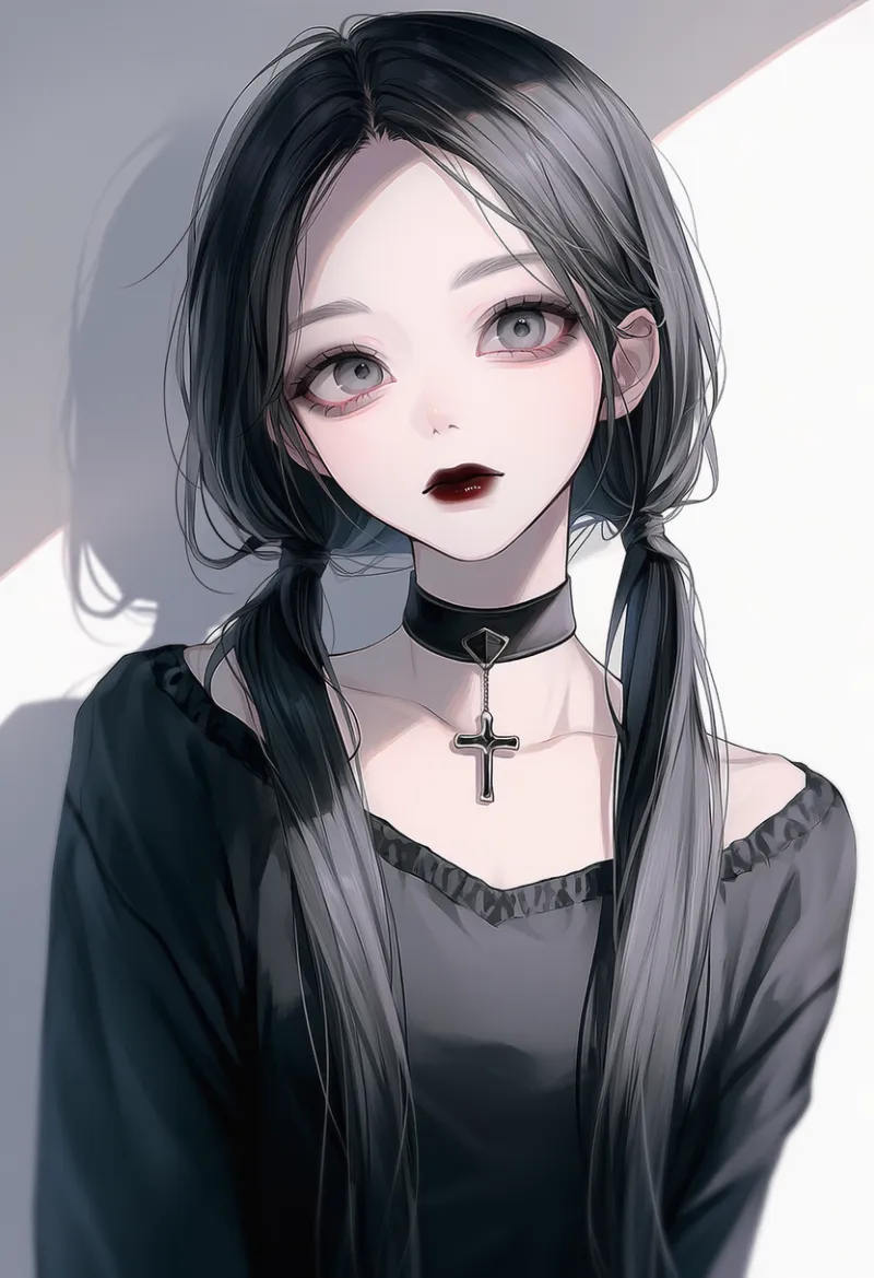 十字架のチョーカーのAIイラスト(ゴシックファション)|プロンプト紹介