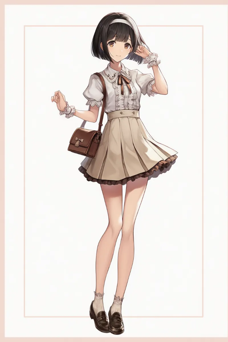 プリーツスカートの清楚デートコーデ|AIイラストとプロンプト紹介