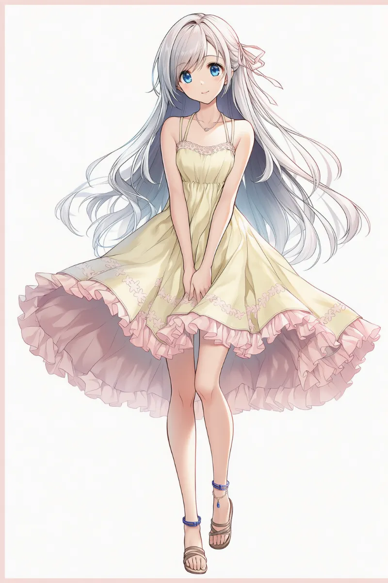 サンドレスの夏デートコーデ|AIイラストとプロンプト紹介