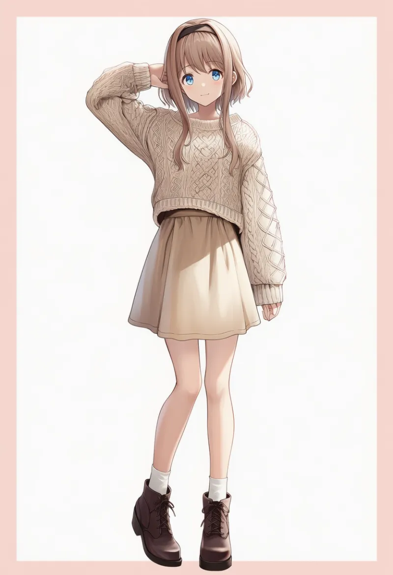 ミディ丈ニットのシンプルデートコーデ|AIイラストとプロンプト紹介